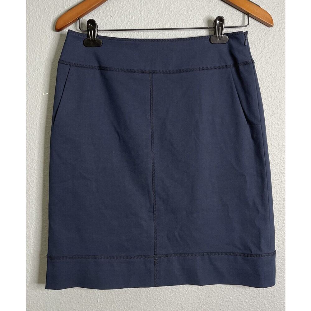 Worth Cotton Mini Skirt Womens 2 Navy Pockets Pencil Business Minimalist Career